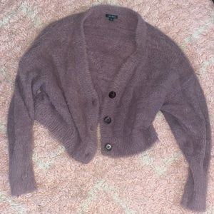 Fluffy Purple Cropped Button Up Sweater